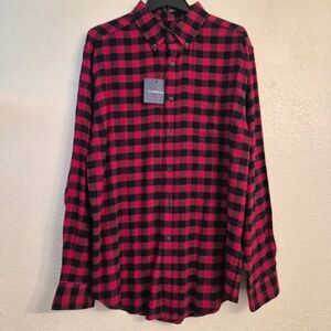 NWT Men's Croft & Barrow Red Checkered Long-sleeve Button-down Flannel Shirt
